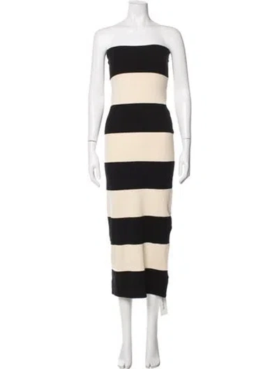 Pre-owned Posse Striped Midi Length Dress In Neutrals