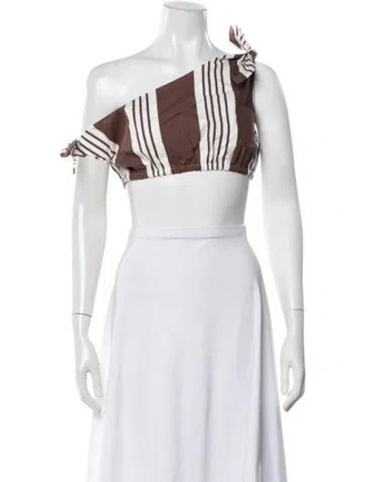 Pre-owned Posse Striped One-shoulder Crop Top In Brown