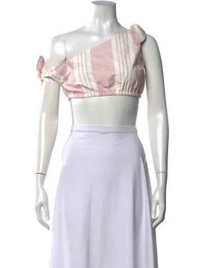 Pre-owned Posse Striped One-shoulder Crop Top W/ Tags In White