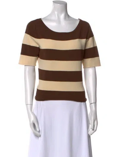 Pre-owned Posse Striped Scoop Neck Top In Brown