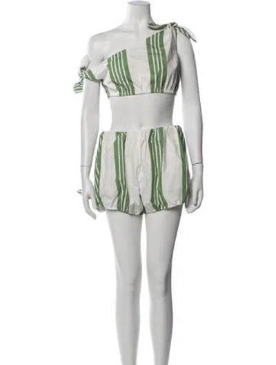Pre-owned Posse Striped Short Set In Green/white