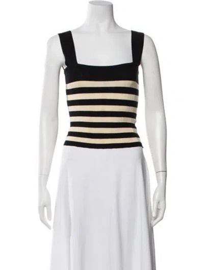 Pre-owned Posse Striped Square Neckline Crop Top In Black