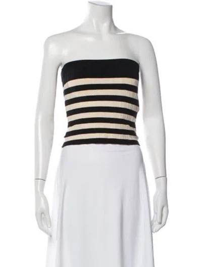 Pre-owned Posse Striped Strapless Crop Top In Black