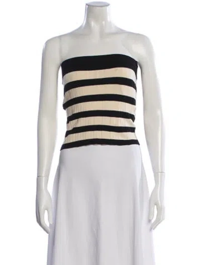 Pre-owned Posse Striped Strapless Crop Top In White
