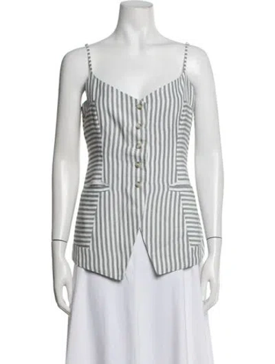 Pre-owned Posse Striped V-neck Top In Green/white