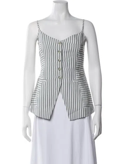 Pre-owned Posse Striped V-neck Top In White