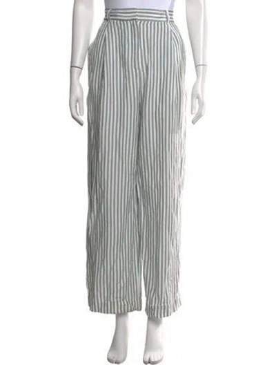Pre-owned Posse Striped Wide Leg Pants In White