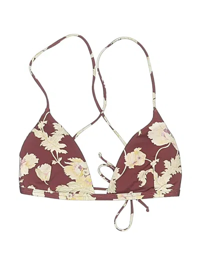 Pre-owned Posse Swimsuit Top Burgundy Floral Pattern Swimwear