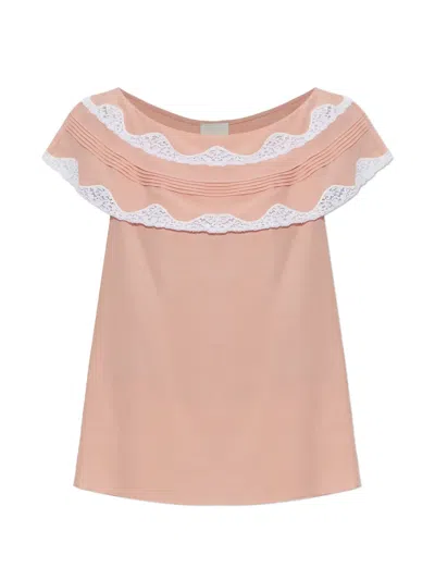 Posse Tabitha Lace-trimmed Pleated Blouse In Pink