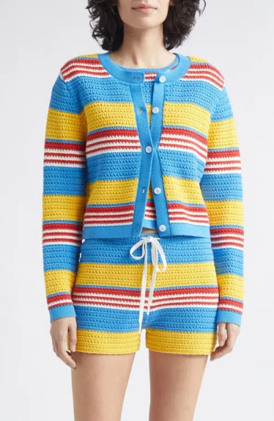 Posse Tammy Striped Cotton Cardigan In Blue