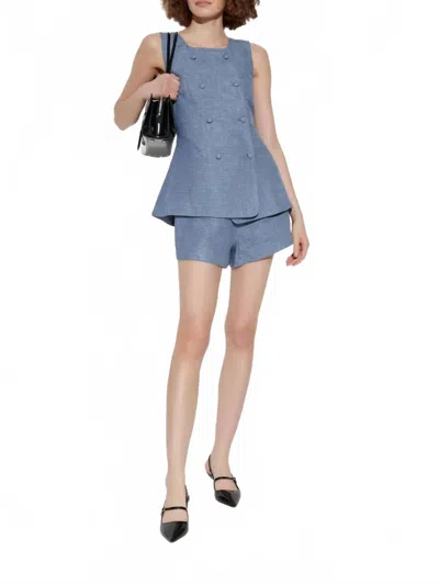 Posse Thea High Waist Shorts In Steel Blue