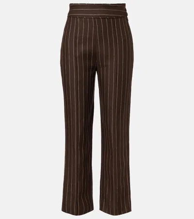 Posse Thea Pinstripe High-rise Linen Pants In Brown