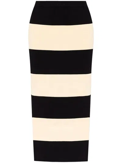 Posse Theo Striped Knit Long Skirt In 奶油色/黑色