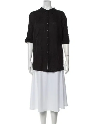 Pre-owned Posse Three-quarter Sleeve Button-up Top In Black