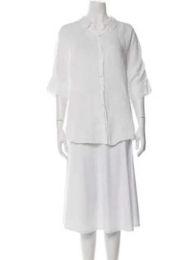 Pre-owned Posse Three-quarter Sleeve Button-up Top In Neutrals