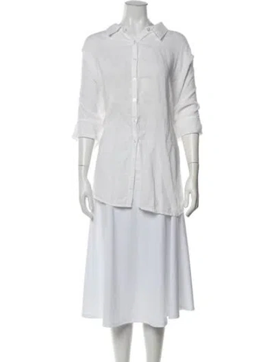 Pre-owned Posse Three-quarter Sleeve Button-up Top In Neutrals