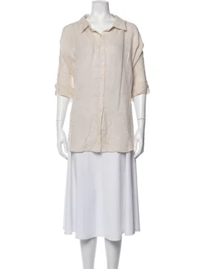 Pre-owned Posse Three-quarter Sleeve Button-up Top In Neutrals