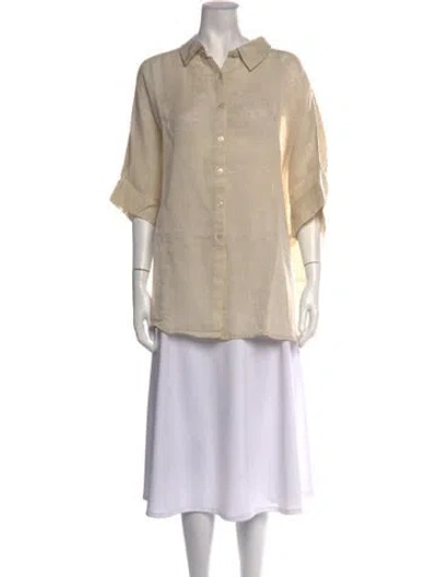 Pre-owned Posse Three-quarter Sleeve Button-up Top W/ Tags In Neutrals