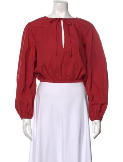 Pre-owned Posse Tie Neck Long Sleeve Top In Red