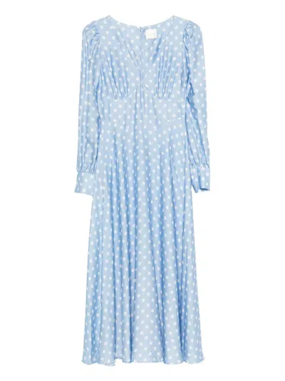 Posse Tillie Polka-dot V-neck Maxi Dress In Blue