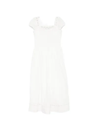 Posse Veda Crochet-trim Midi Dress In White