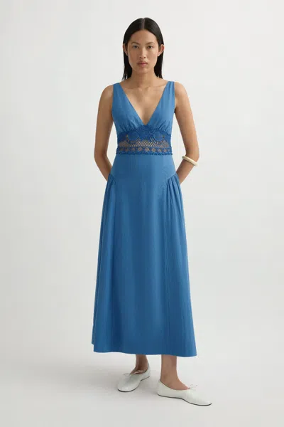 Posse Veda Broderie Anglaise Organic Cotton Poplin Midi Dress In Animal Print