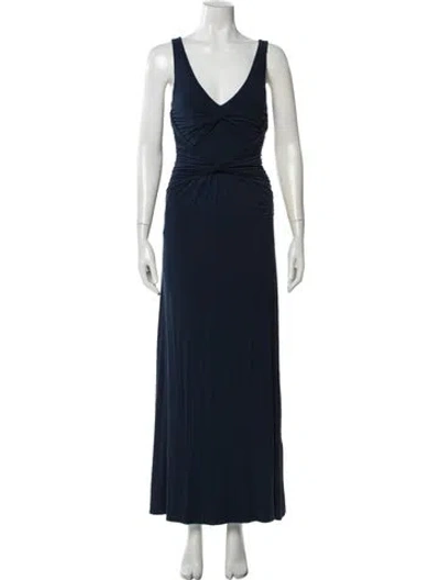 Pre-owned Posse V-neck Long Dress In Blue