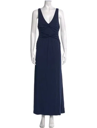 Pre-owned Posse V-neck Long Dress In Blue