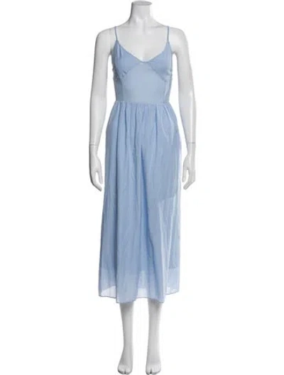 Pre-owned Posse V-neck Long Dress In Blue