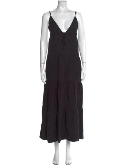Pre-owned Posse V-neck Long Dress In Blue