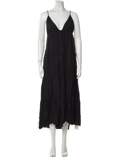 Pre-owned Posse V-neck Long Dress In Blue