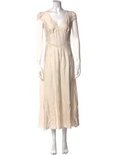 Pre-owned Posse V-neck Long Dress In Neutrals