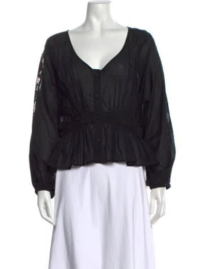 Pre-owned Posse V-neck Long Sleeve Blouse In Black