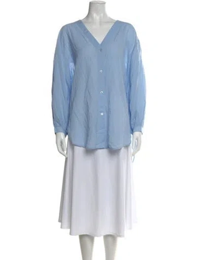 Pre-owned Posse V-neck Long Sleeve Blouse In Blue