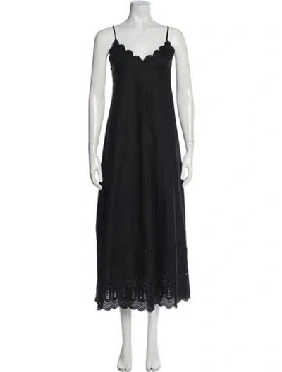 Pre-owned Posse V-neck Midi Length Dress In Black