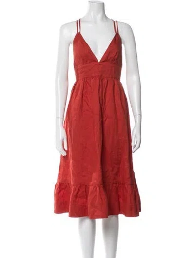 Pre-owned Posse V-neck Midi Length Dress In Orange