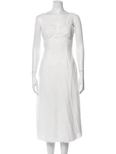 Pre-owned Posse V-neck Midi Length Dress In White