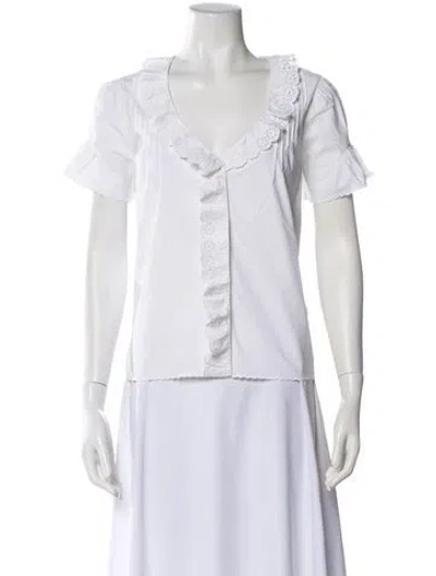 Pre-owned Posse V-neck Short Sleeve Blouse In White