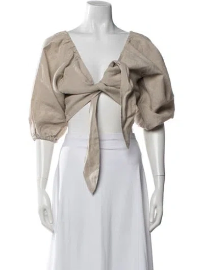 Pre-owned Posse V-neck Short Sleeve Crop Top In Neutrals