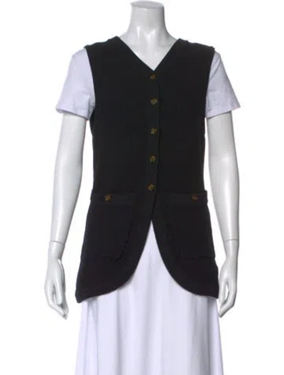 Pre-owned Posse V-neck Sleeveless Button-up Top In Black