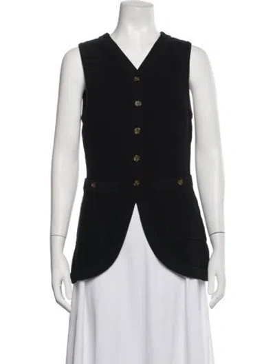 Pre-owned Posse V-neck Sleeveless Button-up Top In Black