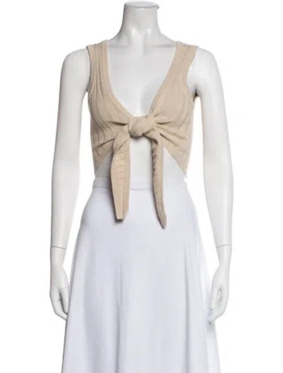 Pre-owned Posse V-neck Sleeveless Crop Top In Neutrals