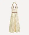 Posse Bowie Polka-dot Linen And Cotton-blend Halterneck Midi Dress In Yellow