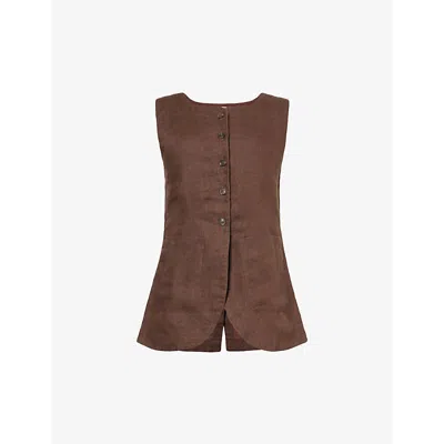 Posse Womens Chocolate Emma Side-pocket Linen Waistcoat