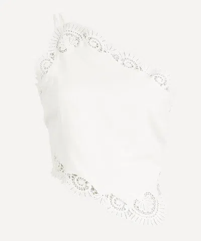 Posse Darya One-shoulder Lace-trimmed Linen And Cotton-blend Top In White