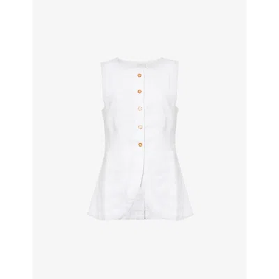 Posse Womens Ivory Emma Round-neck Linen Waistcoat