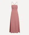 Posse Lori Open-back Gingham Linen-seersucker Maxi Dress In Red