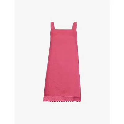 Posse Womens Grace Broderie-trim Ramie Mini Dress Dragon Fruit Xs