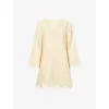 Posse Womens Dusty Citron Essie V-neck Kaftan Linen Mini Dress Xs In Yellow