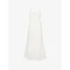 Posse Womens Vintage White Grace Lace-trim Shift Ramie Midi Dress
